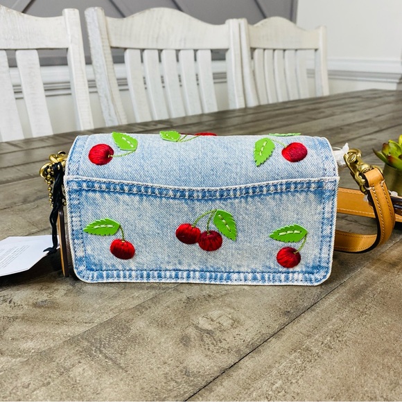 COACH Tabby Shoulder Bag 20 Cherry Embroidery NEW 2WAY Crossbody Denim - Picture 7 of 16